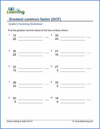 Factoring out the gcf id: Grade 5 Factoring Worksheets Free Printable K5 Learning