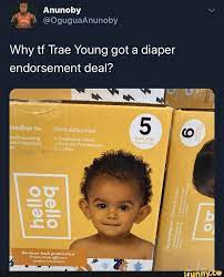 One of our biggest sellers, this digitally printed 100% cotton infant romper, fitted for softness and comfort (heather grey contains 10% polyester). Why Tf Trae Young Got A Diaper Endorsement Deal Boodbye To Dites Adieu Auz Traitement Chiore Tagrances X Parfums Synthetiques Lotions Serious Leak Protection Pro Ifunny