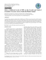 Pdf Effect Of Different Levels Of Npk On The Growth And