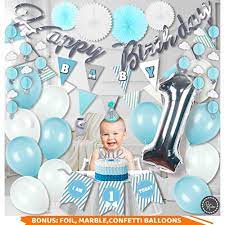 No thoughts should distract you from the holiday! 1st Birthday Decorations Baby Boy First Birthday Party Supplies Include 87pcs Silver Number 1 Balloons Crown