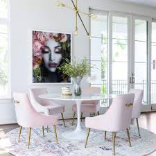 Beatrix Side Chair Blush Brushed Gold Base Gold Dining Room Pink Dining Rooms Round Marble Dining Table