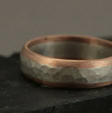 Ring Rustic Wedding Band Two Tone Ring Rose Gold Edged Band Etsy Gold And Silver Rings Mens Wedding Bands Hammered Wedding Bands
