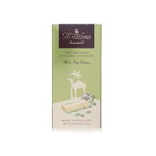 Al nassma chocolate is the united arab emirates' first and only camel milk chocolate brand, founded on october 22, 2008. Al Nassma White Camel Milk Chocolate With Pistachios 70g Spinneys Uae