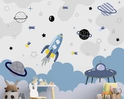Image of Boys bedroom wallpaper with space theme
