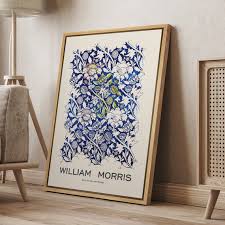 Dustinway Framed Canvas Print Wall Art Blue Floral Tapestry by William Morris  Fine Art Modern Farmhouse Vintage Decor