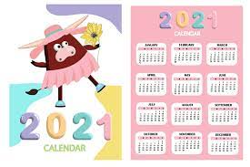 Cute singapore 2021 calendar year with holidays in png file. Calendar 2021 Cute Design Symbol Of The Year Bull Or Ox Just Print By Annetart Thehungryjpeg Com
