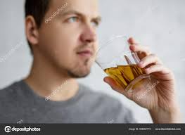 Alcoholism Concept Close Young Man Drinking Whiskey Brandy — Stock Photo ©  Di-Studio #428367772
