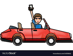 Drawing People Holding Smartphone In Car Image Vector Image