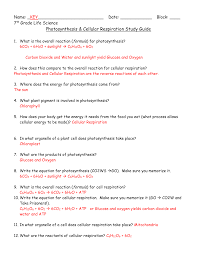 The reactants are on the left and the products are on the right: Key Photosynthesis Cellular Resp Study Guide
