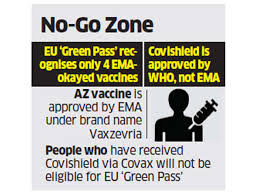 The ‘green pass’, available from 1 july, will serve as proof that the individual has been vaccinated against covid. Covishield No European Union Green Pass For India Made Covishield Yet The Economic Times