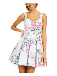 Trixxi Dress Junior Sheath V Neck Pleated Fit N Flare Blue 9 Walmart Com