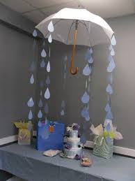 This whimsical baby shower umbrella decoration makes a wonderful baby shower decorating idea you can craft with your own two hands that is sure to shower you with compliments. Diy Babyshower Umbrella And Paper Rain Drops Make A Wonderful Baby Shower Party Decorati Umbrella Baby Shower Baby Shower Party Decorations Baby Shower Diy