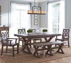 The white plank top bench was beautifully constructed of solid pine that comfortably seats up to 2 people. Kincaid Furniture Foundry Six Piece Rustic Dining Set With Bench Johnny Janosik Table Chair Set With Bench