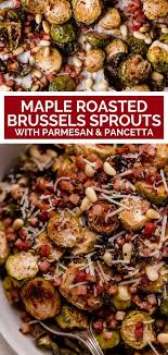 This roasted brussels sprouts recipe has some extra tang thanks to red onion. Maple Mustard Roasted Brussels Sprouts With Pancetta Parmesan Pine Nuts Brussels Sprouts To Brussel Sprouts Brussels Sprouts Recipe Roasted Brussel Sprouts