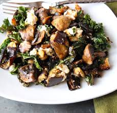 Warm Eggplant Mushroom And Kale Salad Recipe Stuffed Mushrooms Mushroom Salad Warm Salad