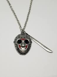 Friday The 13th Silver Jason Voorhees Hockey Mask Machete Etsy Jason Voorhees Hockey Mask Stainless Steel Necklace Silver
