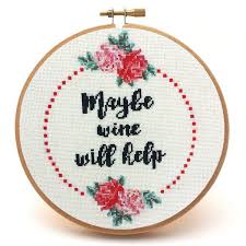 60w x 75h design area: Maybe Wine Will Help Cross Stitch Pattern Peacock Fig