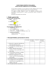 Raspunsurile la acest chestionar au caracter confidential. Doc Chestionar Pentru Evaluarea Aspectelor Stresului La StudenÅ£i Doina Neam Academia Edu