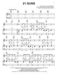 '21 guns' guitar chords by green day. 21 Guns Piano Vocal Guitar Right Hand Melody Sheet Music
