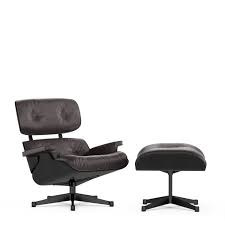 Vitra Lounge Chair Ottoman Ash Black Leather Premium Chocolate 89 Cm Black Powdercoated By Charles Ray Eames 1956 Designer Furniture By Smow Com