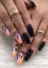 Black And White Drip Nails Nails White And The Drips With Glitter Nail Polish Drip Nails Cute Acrylic Nails Fire Nails