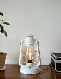 Turning an old lantern into a table lamp is a recycling project that can be as good for your decor as it is for the earth. White Bedside Retro Lantern Vintage Lamp Handmade Table Lamp Electric Hurricane Lantern Vintage Lamps Lamp Handmade Table