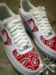 Nike Air Force One 1 Low Custom Red Bandana By Drippedcustomz Nike Air Force Ones White Sneakers Men Sneakers