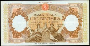 Italy Banca D Italia 10 000 Lire 1948 1962 P 89 Very Fine Allegorical Women Seated At Center Dante On Reverse Vistas Finado Italia