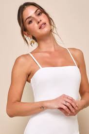 Paulina White Bodycon Midi Dress