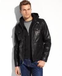 Guess Coats Faux Leather Four Pocket Hooded Jacket Leather Jacket Men Mens Jackets Jackets