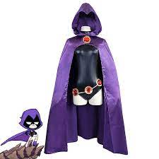 Teen Titans Raven Cosplay Costume Purple Jumpsuit Cloak Belt Suit Halloween  | eBay
