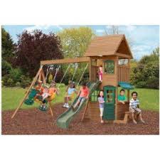 Backyard Discovery Oakmont Cedar Wooden Swing Set Walmart Com Backyard Swing Sets Backyard Playset Cedar Swing Sets