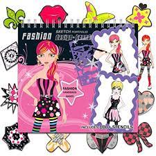 Pro Fashion Sketch Portfolio Designer Sketchbook Sticker Book For Kids 100 Stencils 36 Coloring Pages Fashion Sketches Jewelry Design Studio Book Girl