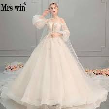 2020 Wedding Dress Mrs Win The Sweet Puff Sleeve Princess Lace Vestido De Noiva Luxury Robe De Mariee Off The Shoulder Dresses F Wedding Dresses Aliexpress In 2020 Wedding Dresses Vintage