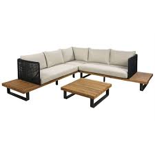 5 6 Sitzer Gartensitzgruppe Aus Beigem Stoff Und Massivem Akazienholz In 2020 Outdoor Sofa Akazienholz Ecksofas