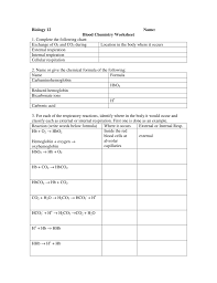 Biology 12 Name Blood Chemistry Worksheet 1 Complete The