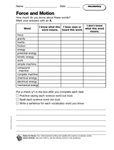 The solutions of worksheet set 1 are given on this page itself. Force And Motion Vocabulary Printable 4th Grade Teachervision