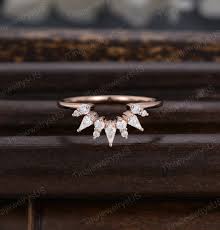 Kite Cut Moissanite Curved Wedding Band Unique Rose Gold Half Eternity  Wedding Band Vintage Round Cut Diamond Stacking Matching Bridal Gift