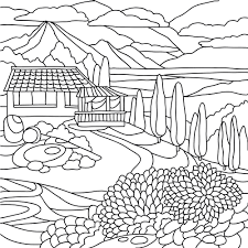 Desenhos Para Colorir Natureza Paisagem Floresta Montanhas Mar Ilha