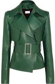 Emerald Belted Leather Biker Jacket Mugler Net A Porter Green Leather Jackets Leather Jacket Biker Jacket