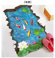 Hiasan kolam ikan bunga lotus imitasi warna violet harga per 1pcsrp15.000: Wallpaper Stiker Lantai Hiasan Dinding Ikan Koi Kolam Biru 90 X 60cm Lazada Indonesia