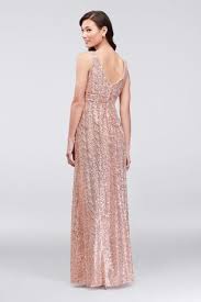 Sequin V Neck Bridesmaid Dress With Satin Piping David S Bridal Blush Bridesmaid Dresses Long Evening Dresses For Weddings Stunning Bridesmaid Dresses