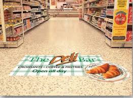 By Using Floor Decals In Grocery Stores You Can Also Direct Shoppers To Different Departments To Purchase Good Floor Graphics Floor Decal Visual Communication