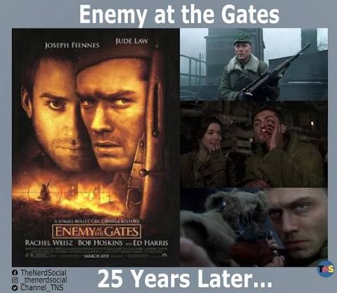 Today is the 25th Anniversary release of the movie Enemy at the Gates  (Pluto TV). Based on the 1973 nonfiction book, the movie depicts the events  of the Battle of Stalingrad in