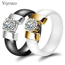 6mm White Black Ceramic Rings Plus Cubic Zirconia For Women Gold Color Stainless Steel Women Wedding Ring Engagement Jewelry Black Ceramic Ring Unique Diamond Wedding Rings Womens Engagement Rings