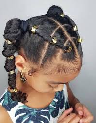 Golden Beads For Natural Hair Girls Natural Hairstyles Natural Hair Styles Kids Hairstyles