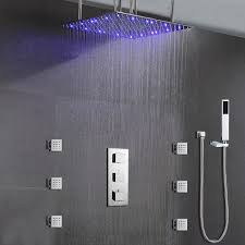 These are shower heads that come fitted with led lights. Shop Bathselect 24 Led Rain Shower Head Thermostatic Shower Valve Set Thermostatic Shower With Rain Head