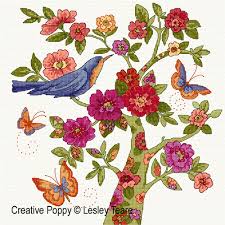 floral tree cross stitch pattern by lesley teare designs