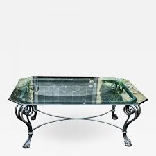 Located in laguna niguel, ca. Modern Chippendale Style Wrought Iron Coffee Table W Glass Top