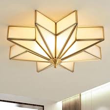 4 Light Beveled Frosted Glass Flush Mount Lighting Fixture Traditional Brass Star Bedroom Close To Ceiling Light Beautifulhalo Com